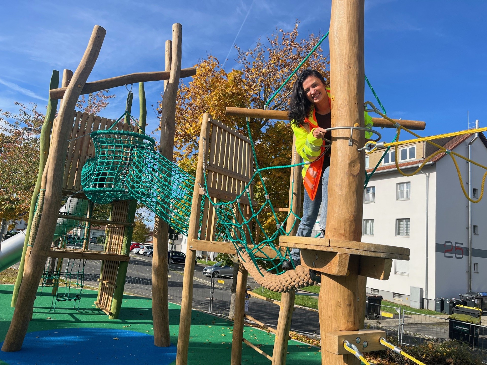 Marshall Heights playground Anna Golschmidt-Costa on a piece of playground equipment at the new playground in Marshall Heights