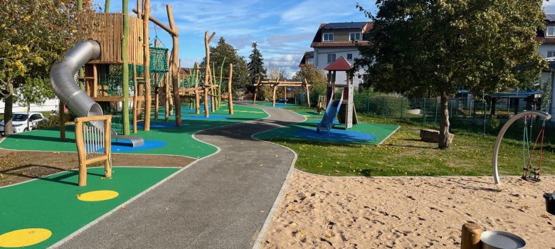 Various play equipment at the new playground in Marshall Heights.