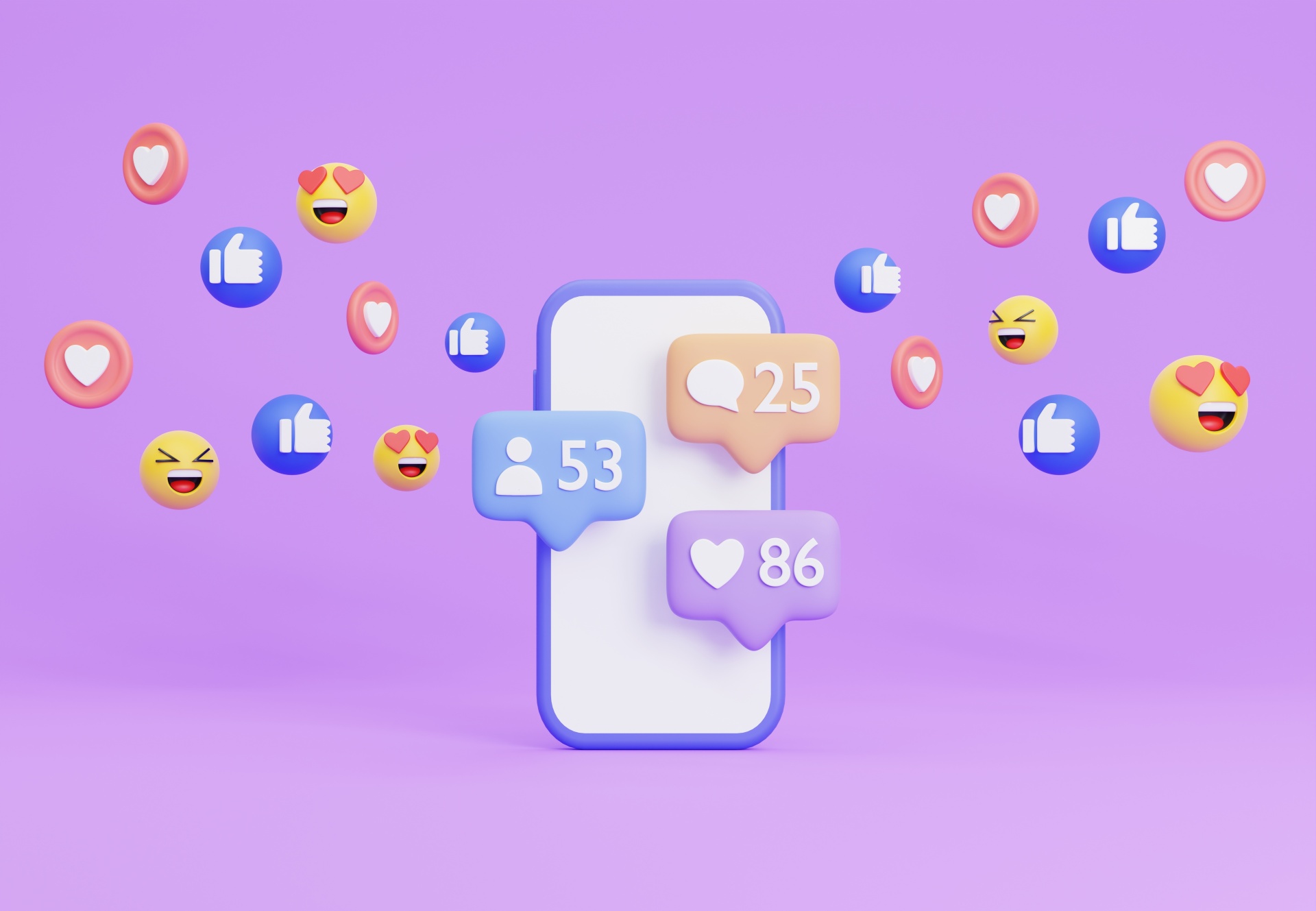 Social Media 3D illustration: social media platform, concept for online communication applications, smartphone with social media icons