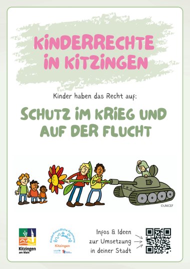 Kinderrechteschild Schutz im Krieg und auf der Flucht
