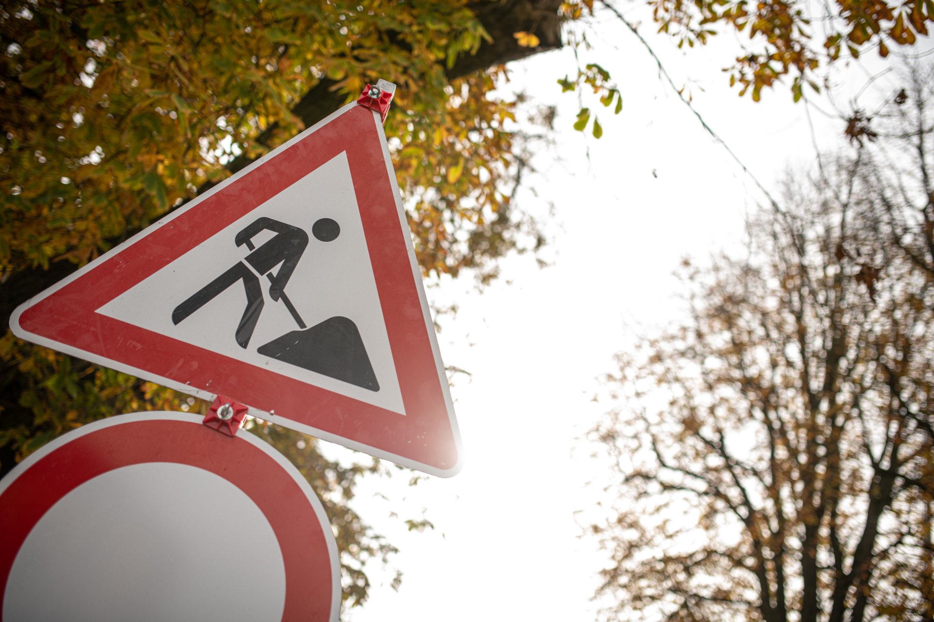 Construction site sign Roadworks sign with prohibited passage.