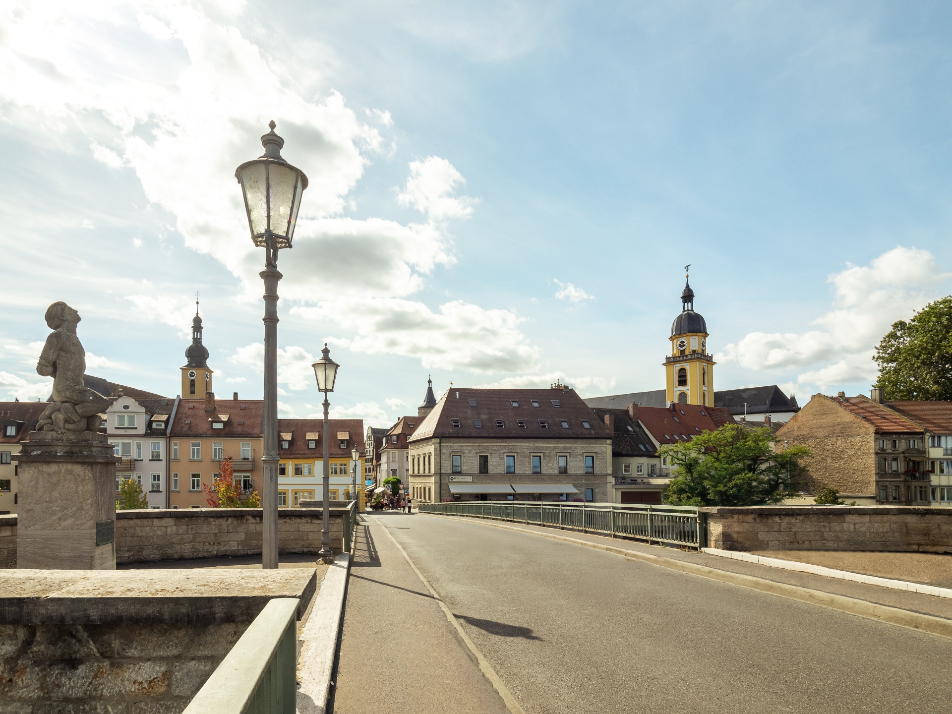 Old Main Bridge View of Kitzingen town centre from the Old Main Bridge. On the left is the Richard Rother statue.