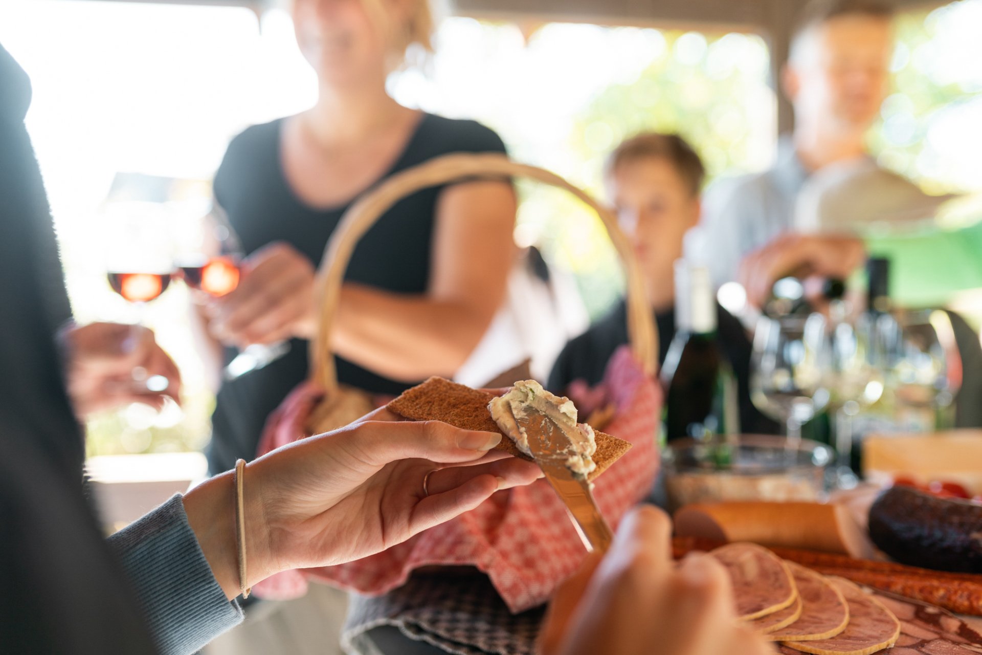 Picnic with bread and spread