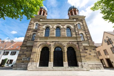 Front of the Old Synagogue photographed from below