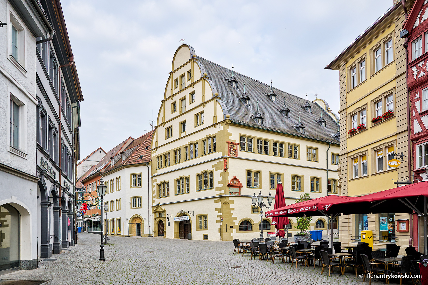 Building photographed from outside the town hall on the market square