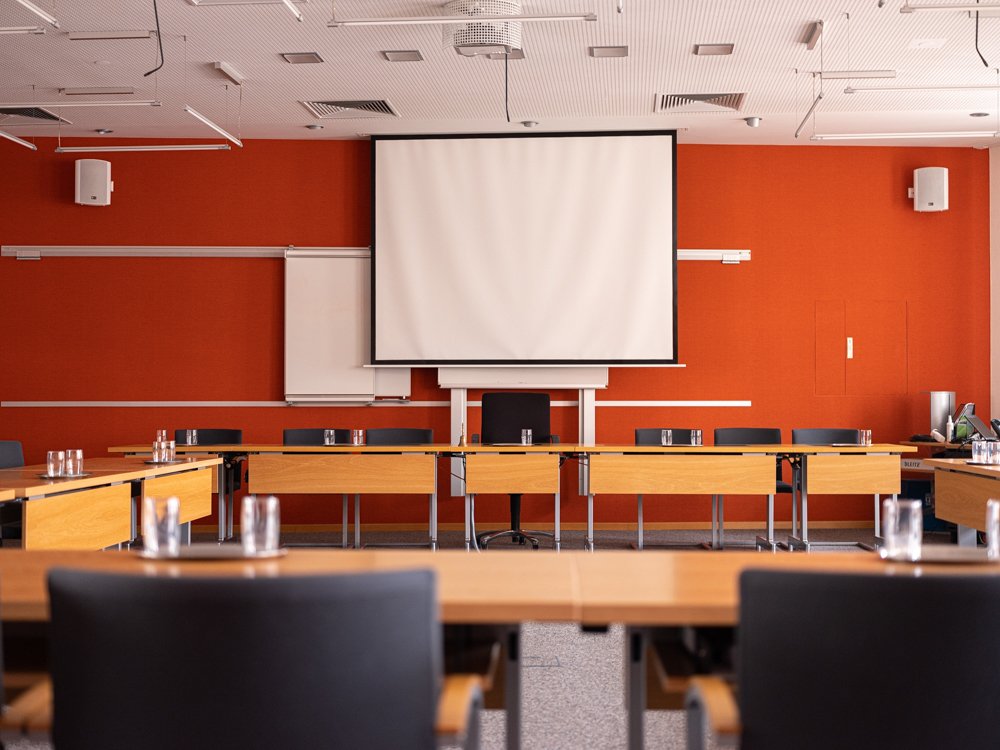 New meeting room in the town hall. Seating for 30 city council members.