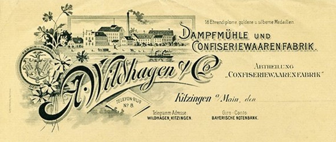 Briefkopf der Dampfwaren- und Confisseriefabrik A. Wildhagen 1890