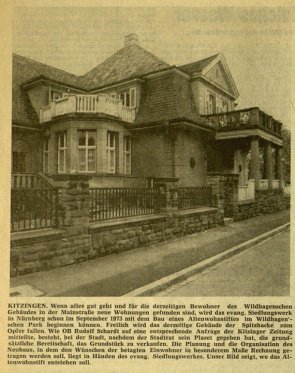 Villa Wildhagen Ausschnitt aus der Kitzinger Zeitung vom 22. Dezember 1979 über den Wohnstift Villa Wildhagen.