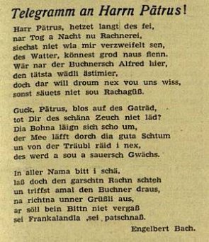 Gedicht von Engelbert Bach "An Herrn Patrus"