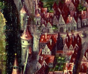 Ausschnitt aus dem Ölgemälde von Georg Martin 1628. Der Ausschnitt zeigt einen Teil der Stadtmauer.